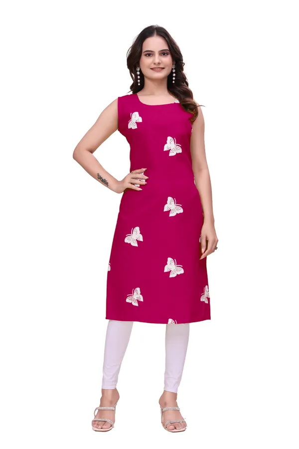 Magenta_Rayon_Sleeveless_Butterfly_Print_Kurti_For_Women