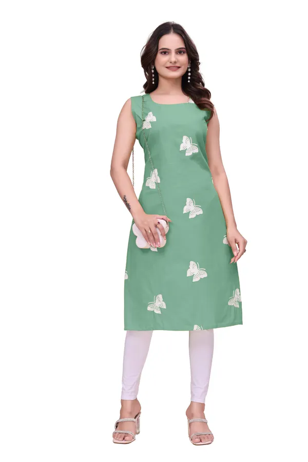 Green_Cotton_Sleeveless_Butterfly_Embroidered_Kurta_For_Women