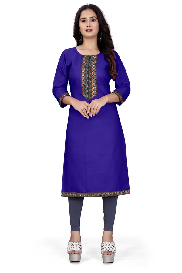 Royal_Blue_Rayon_Straight_Embroidered_Kurti_For_Women