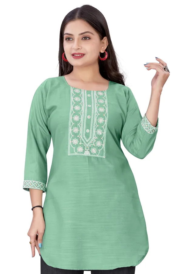 Green_Cotton_Straight_Embroidered_Kurti_For_Women
