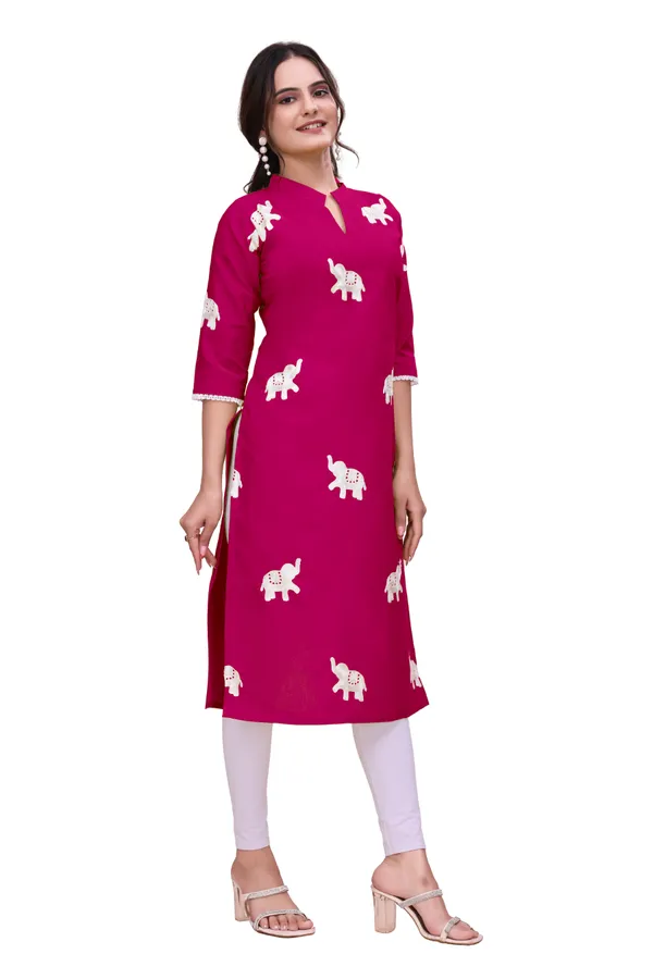 Magenta_Cotton_A-Line_Elephant_Print_Kurta_For_Women