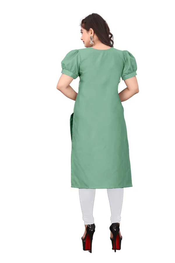 Green_Cotton_Puff_Sleeve_Floral_Embroidered_Kurta_For_Women