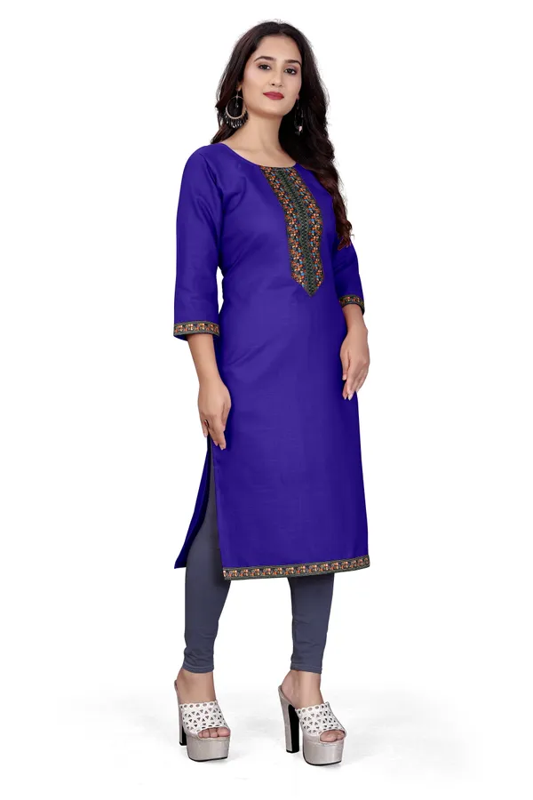 Royal_Blue_Rayon_Straight_Embroidered_Kurti_For_Women