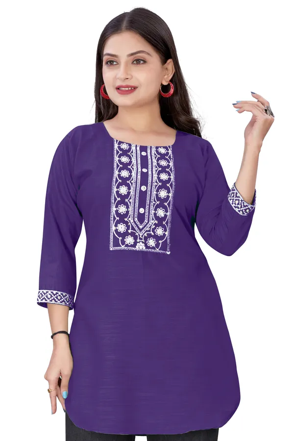 Purple_Cotton_Straight_Short_Embroidered_Kurta_For_Women
