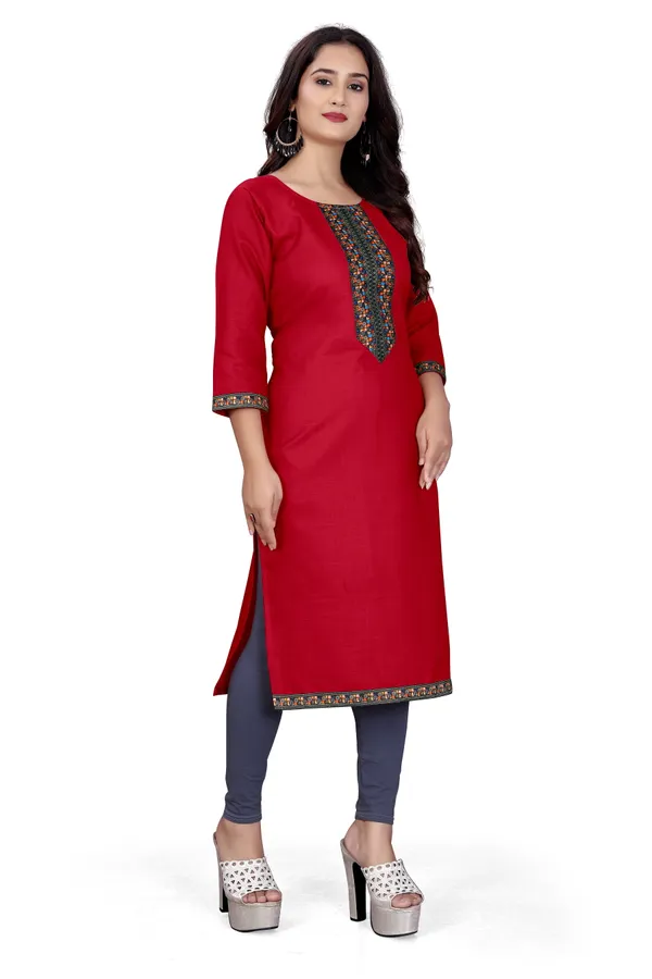 Red_Rayon_Straight_Embroidered_Kurta_For_Women