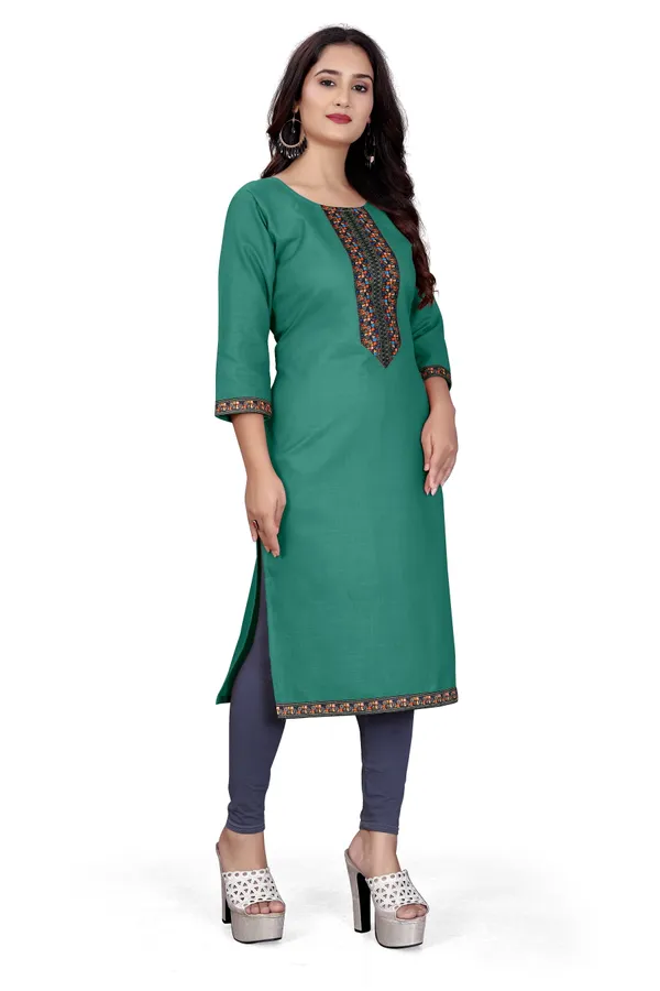 Green_Cotton_Straight_Embroidered_Kurta_For_Women