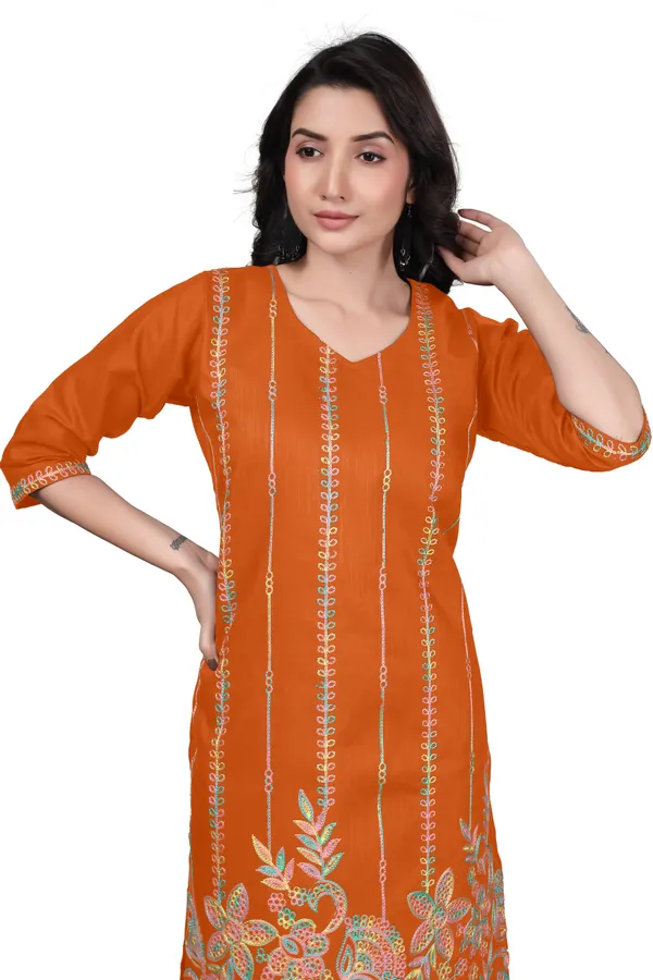 Orange_Cotton_Straight_Embroidered_Kurta_For_Women