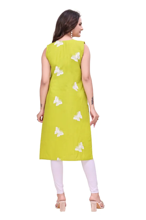 Lime_Green_Cotton_Sleeveless_Butterfly_Embroidered_Kurti_For_Women