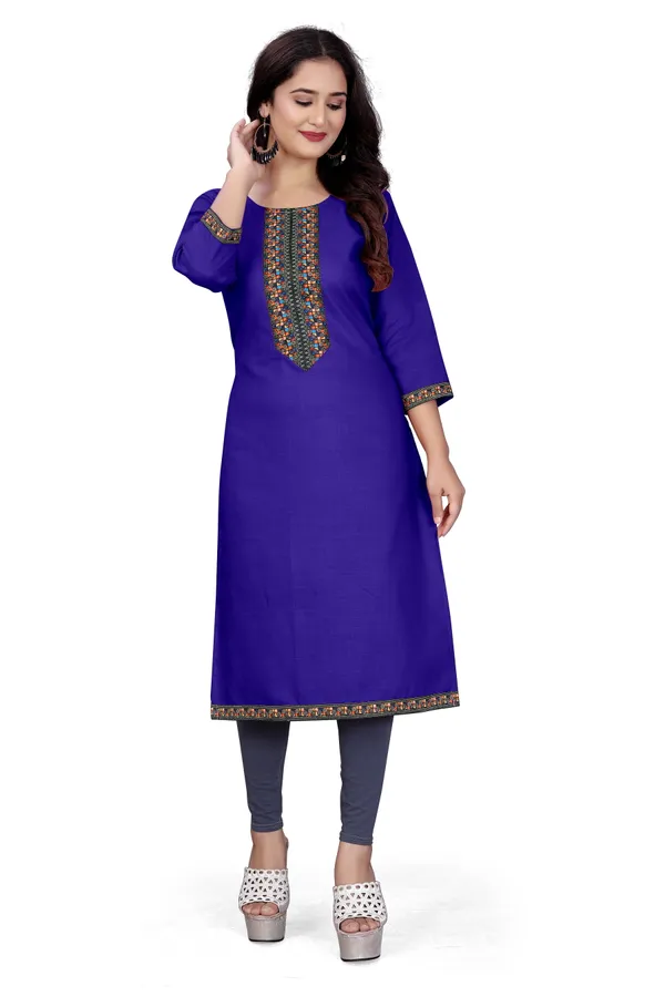 Royal_Blue_Rayon_Straight_Embroidered_Kurti_For_Women
