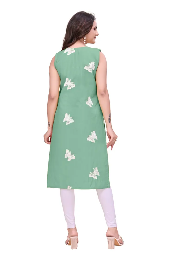 Green_Cotton_Sleeveless_Butterfly_Embroidered_Kurta_For_Women