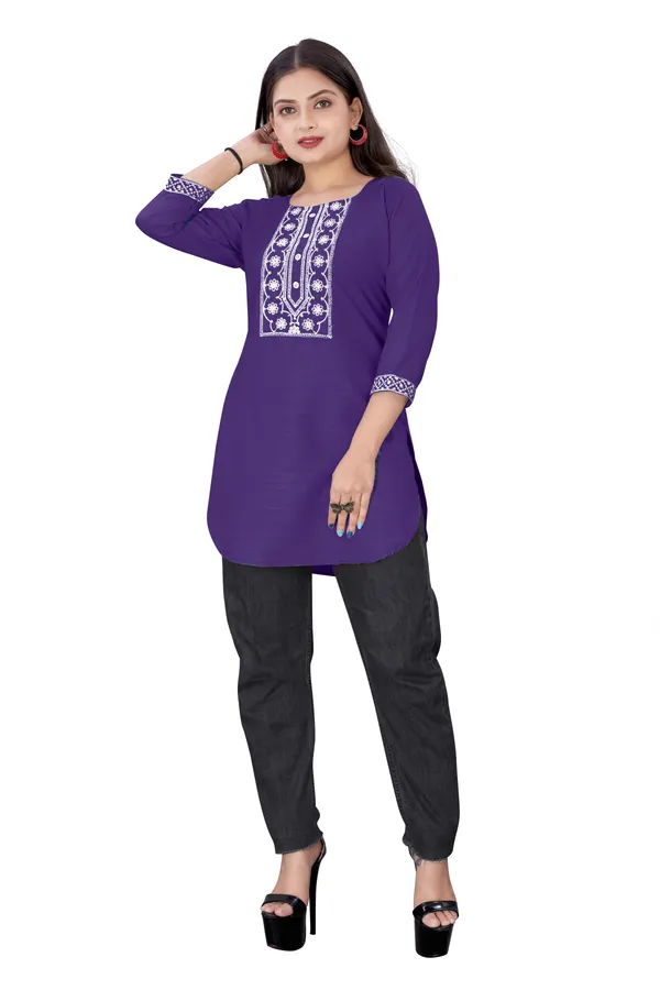 Purple_Cotton_Straight_Short_Embroidered_Kurta_For_Women