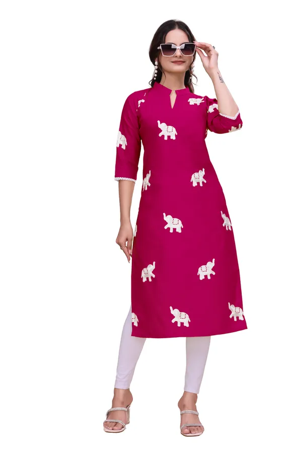 Magenta_Cotton_A-Line_Elephant_Print_Kurta_For_Women