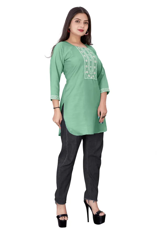 Green_Cotton_Straight_Embroidered_Kurti_For_Women