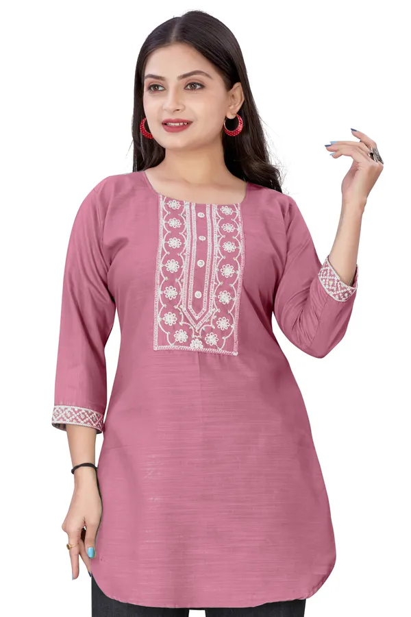 Pink_Cotton_Floral_Embroidered_Kurti_For_Women