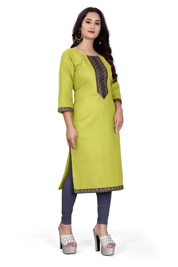 Green_Cotton_Straight_Fit_Embroidered_Yoke_Kurta_For_Women