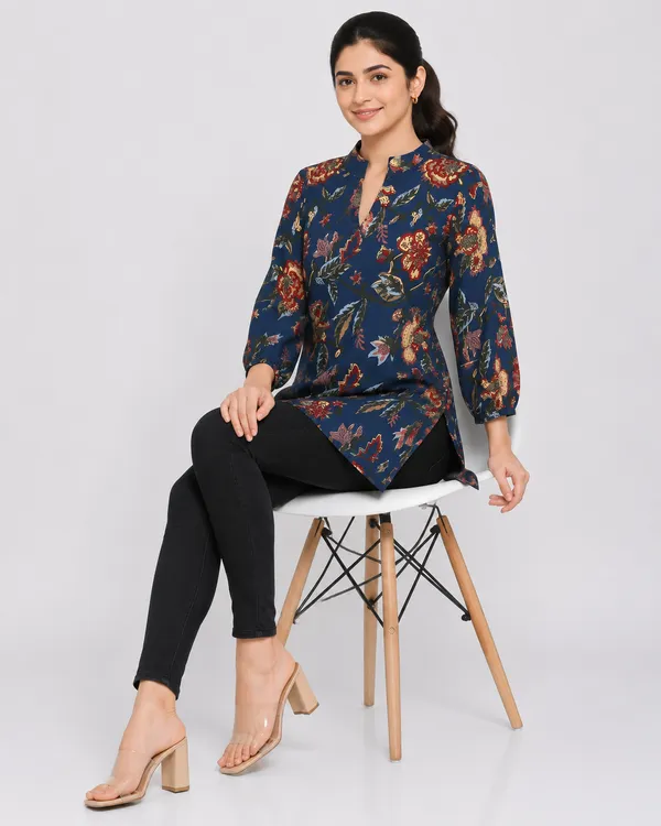 blue_Cotton_Straight_Short_printed_Kurta_For_Women
