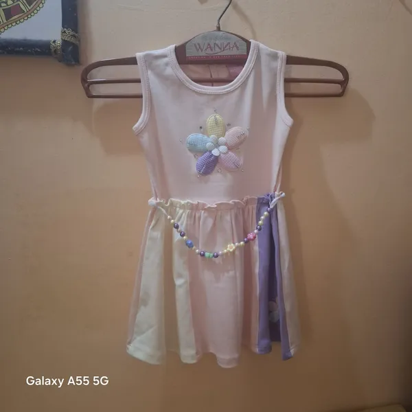 Multicolor_Cotton_Flower_Applique_Sleeveless_Dress_For_Baby_Girls