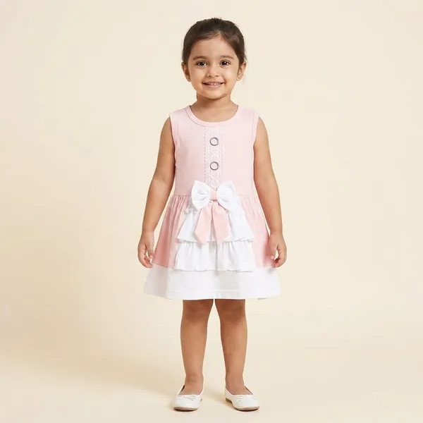 Pink_And_White_Cotton_Bow_Detail_Sleeveless_Dress_For_Girls
