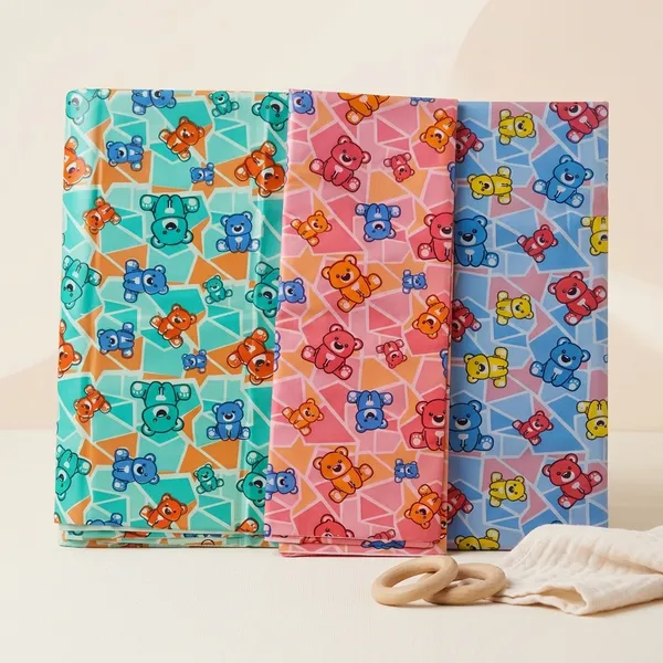 Multicolor_Cotton_Teddy_Bear_Print_Oilcloth_Set_Of_3_For_Baby_Girls
