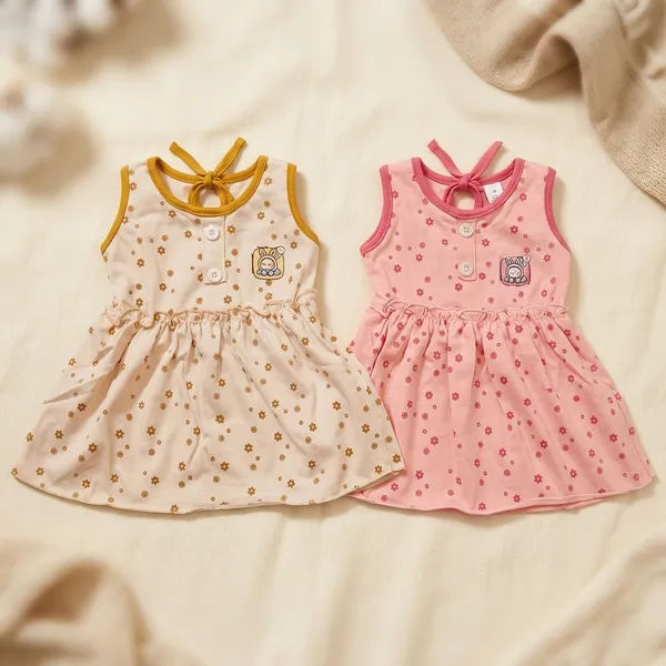 Beige_And_Pink_Cotton_Sleeveless_Floral_Print_Dress_For_Baby_Girls_Pack_Of_2