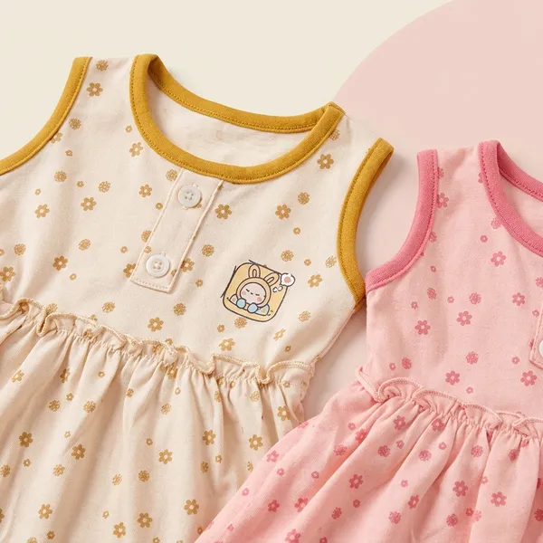 Beige_And_Pink_Cotton_Sleeveless_Floral_Print_Dress_For_Baby_Girls_Pack_Of_2