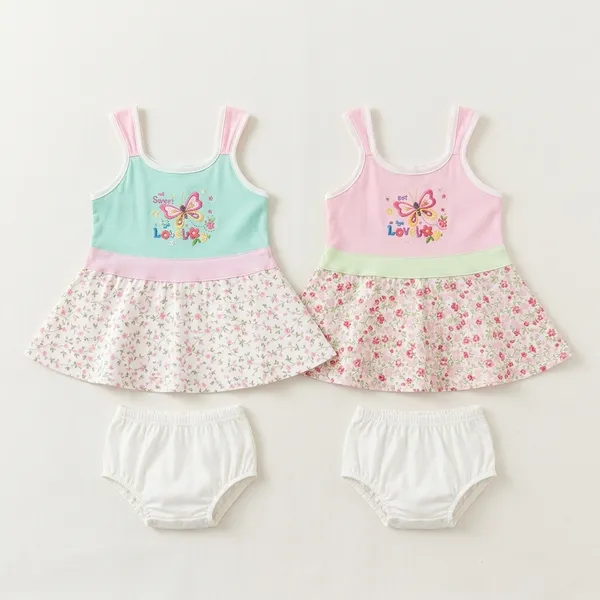 Mint_And_Pink_Cotton_Floral_Print_Dress_With_Bloomer_Set_For_Baby_Girls