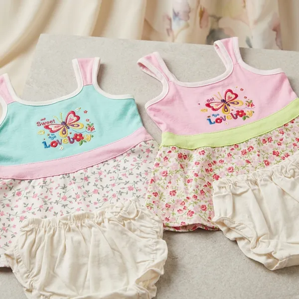 Mint_And_Pink_Cotton_Floral_Print_Dress_With_Bloomer_Set_For_Baby_Girls