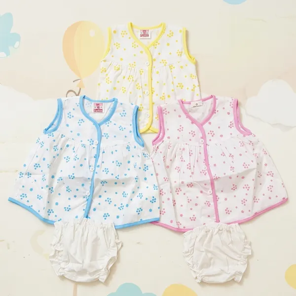 White_Cotton_Sleeveless_Floral_Print_Frock_With_Bloomer_Set_For_Baby_Girls