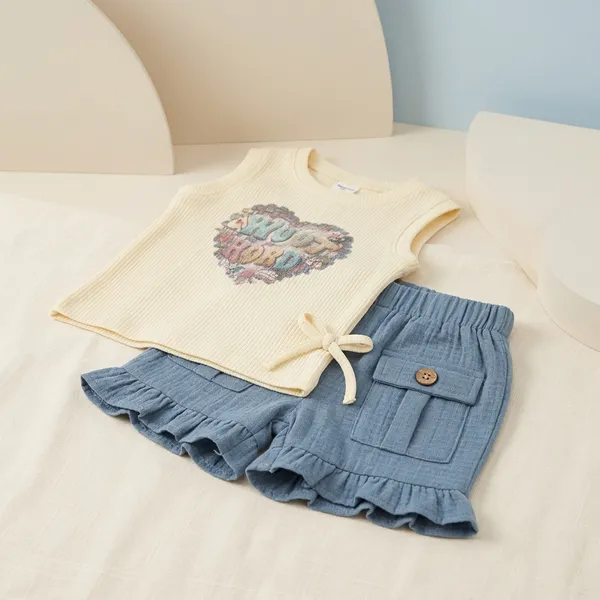 Cream_And_Blue_Cotton_Sleeveless_Printed_Top_And_Ruffle_Shorts_Set_For_Girls