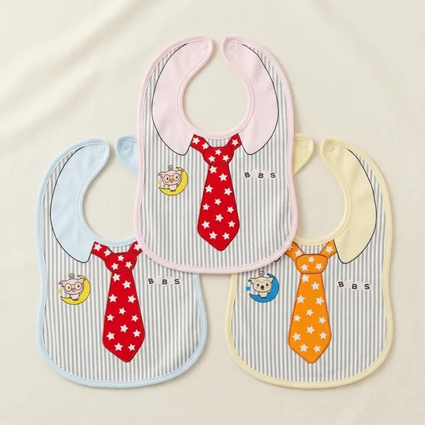 Multicolor_Cotton_Striped_Collar_Tie_Print_Baby_Bib_Set_Of_3