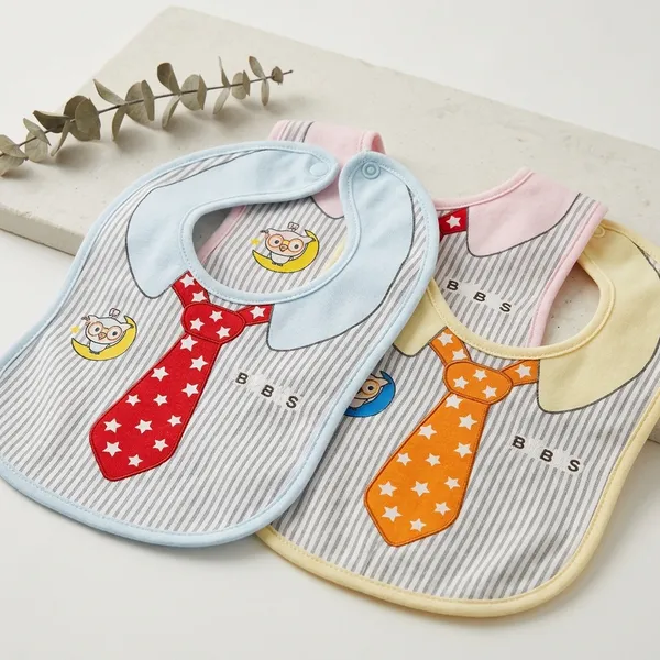 Multicolor_Cotton_Striped_Collar_Tie_Print_Baby_Bib_Set_Of_3