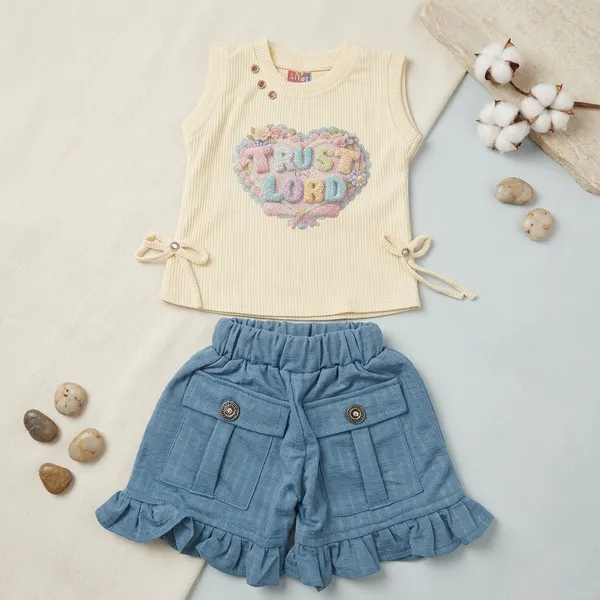 Cream_And_Blue_Cotton_Ribbed_Sleeveless_Top_And_Shorts_Set_For_Baby_Girls
