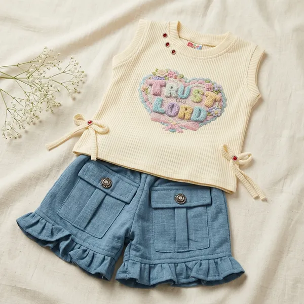 Cream_And_Blue_Cotton_Ribbed_Sleeveless_Top_And_Shorts_Set_For_Baby_Girls