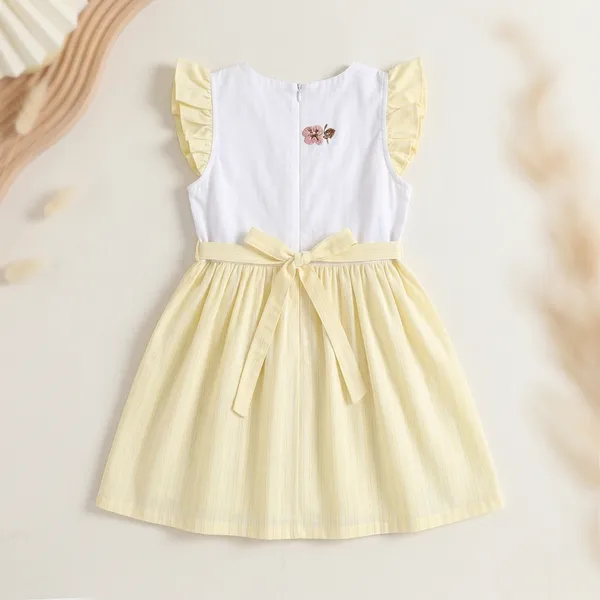 White_And_Yellow_Cotton_Flutter_Sleeve_Embroidered_Dress_For_Girls