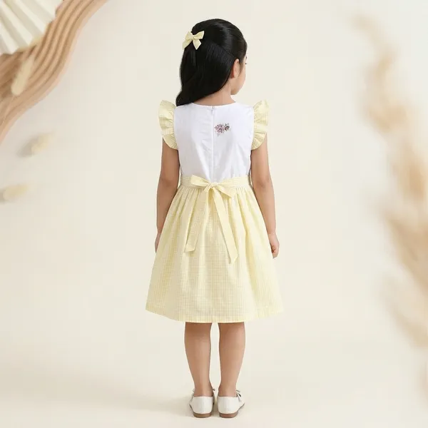 White_And_Yellow_Cotton_Flutter_Sleeve_Embroidered_Dress_For_Girls