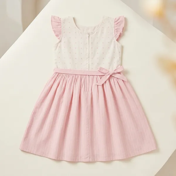 White_And_Pink_Cotton_Ruffle_Sleeve_Embroidered_Dress_For_Girls