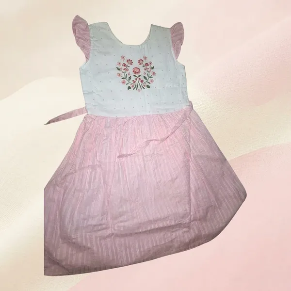 White_And_Pink_Cotton_Ruffle_Sleeve_Embroidered_Dress_For_Girls