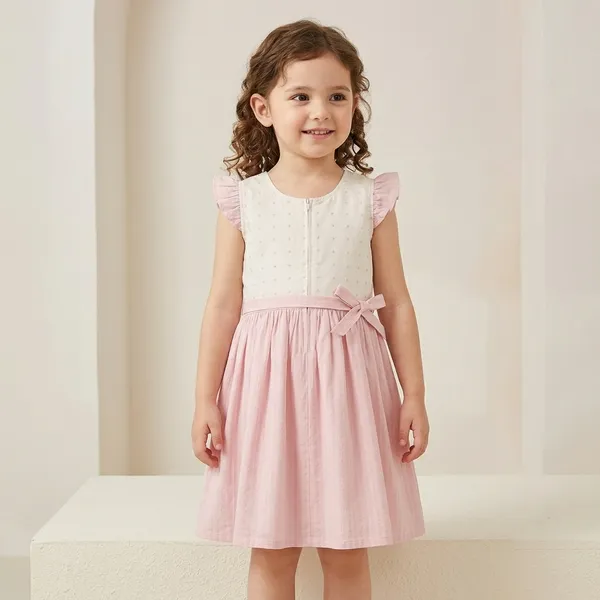 White_And_Pink_Cotton_Ruffle_Sleeve_Embroidered_Dress_For_Girls