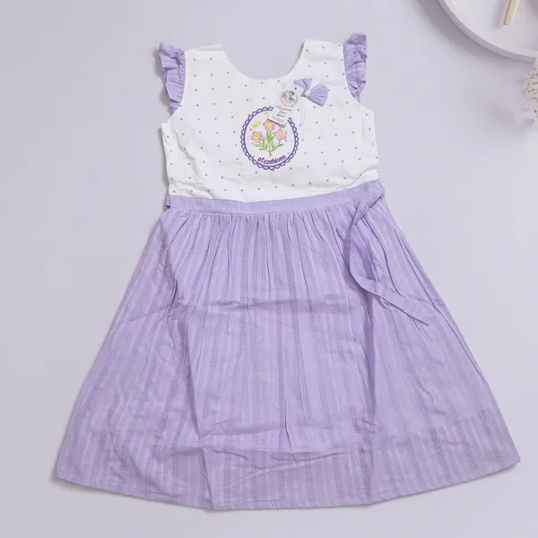 White_And_Purple_Cotton_Polka_Dot_Embroidered_Dress_For_Girls