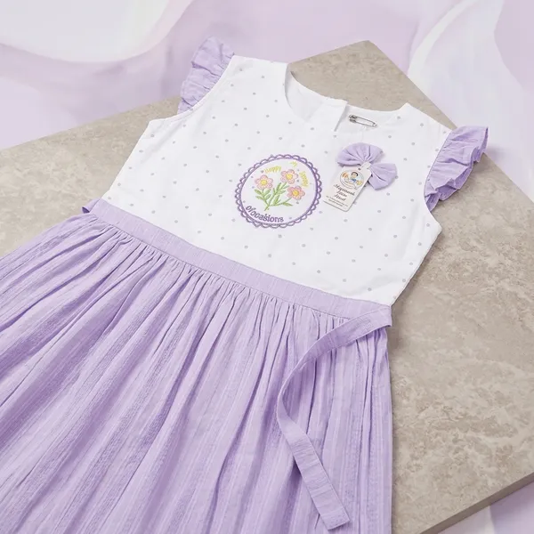 White_And_Purple_Cotton_Polka_Dot_Embroidered_Dress_For_Girls