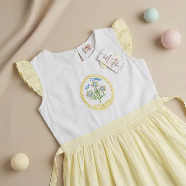 Yellow_Cotton_Ruffle_Sleeve_Embroidered_Dress_For_Girls
