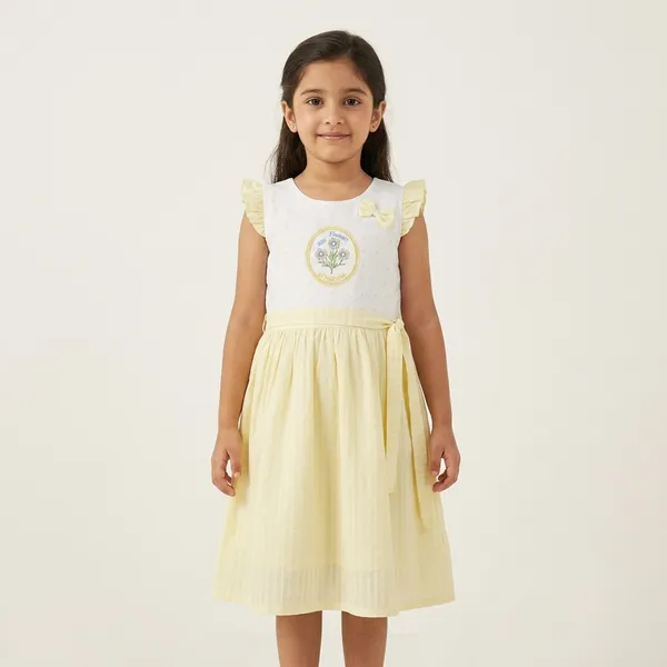 Yellow_Cotton_Ruffle_Sleeve_Embroidered_Dress_For_Girls