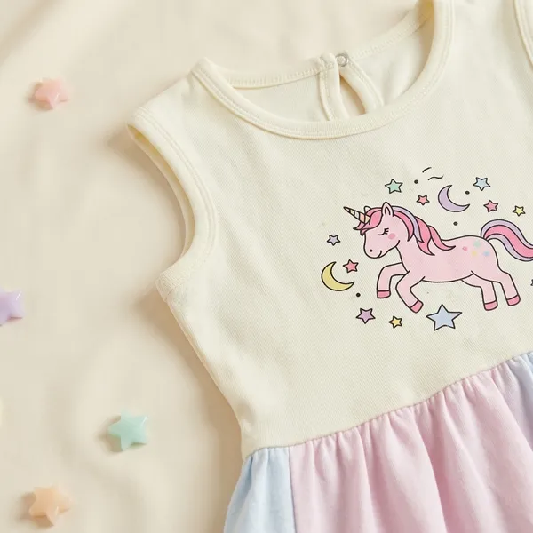 White_And_Lavender_Cotton_Unicorn_Print_Sleeveless_Dress_For_Girls