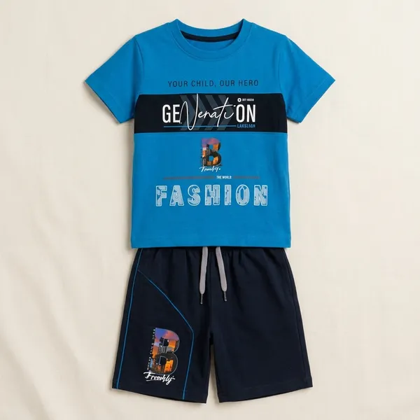 Blue_And_Black_Cotton_Graphic_Print_T-Shirt_And_Shorts_Set_For_Boys