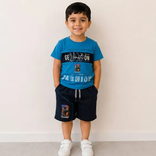 Blue_And_Black_Cotton_Graphic_Print_T-Shirt_And_Shorts_Set_For_Boys