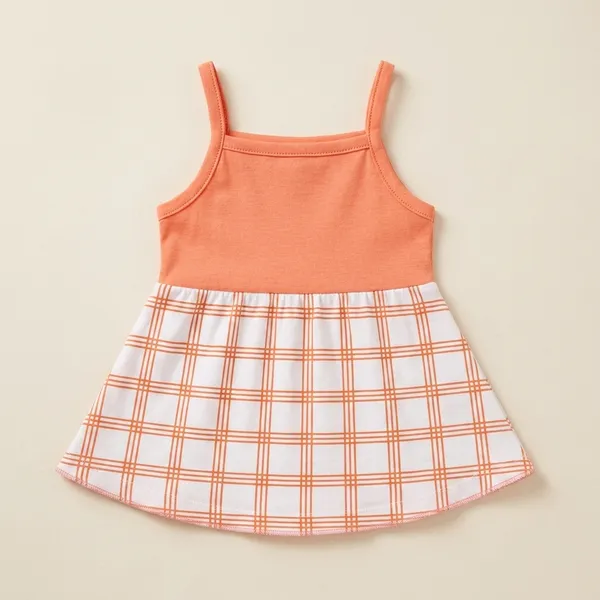Coral_Orange_Cotton_Checkered_Sleeveless_Dress_For_Baby_Girls
