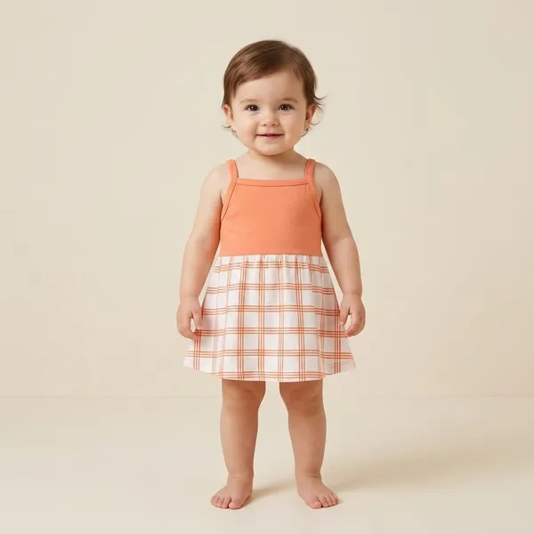 Coral_Orange_Cotton_Checkered_Sleeveless_Dress_For_Baby_Girls