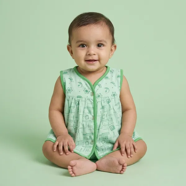 Green_Cotton_Printed_Sleeveless_Jhabla_Top_For_Babies
