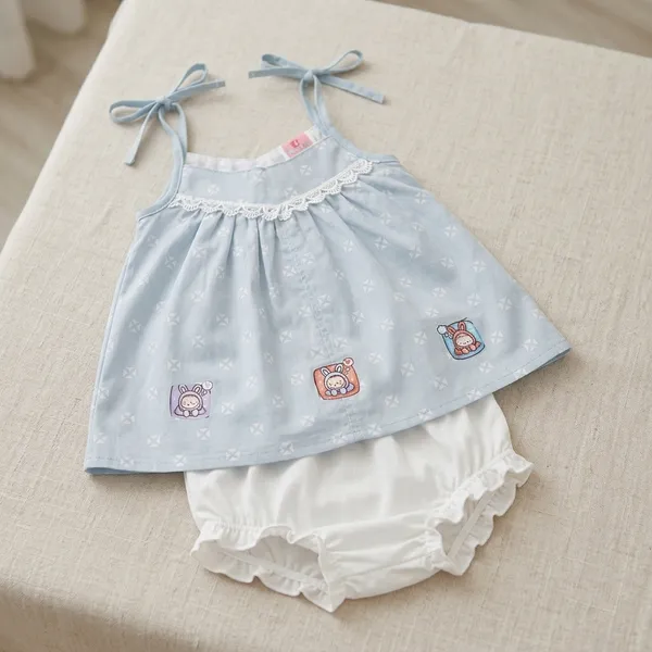 Grey_And_White_Cotton_Printed_Top_With_Bloomer_Set_For_Baby_Girls