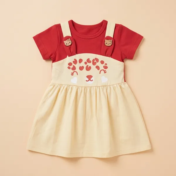 Red_And_Cream_Cotton_Bear_Print_Pinafore_Dress_For_Baby_Girls